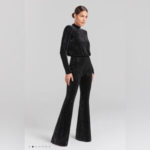 NADINE MERABI Black Luna Jumpsuit NWT with crystal embellishments